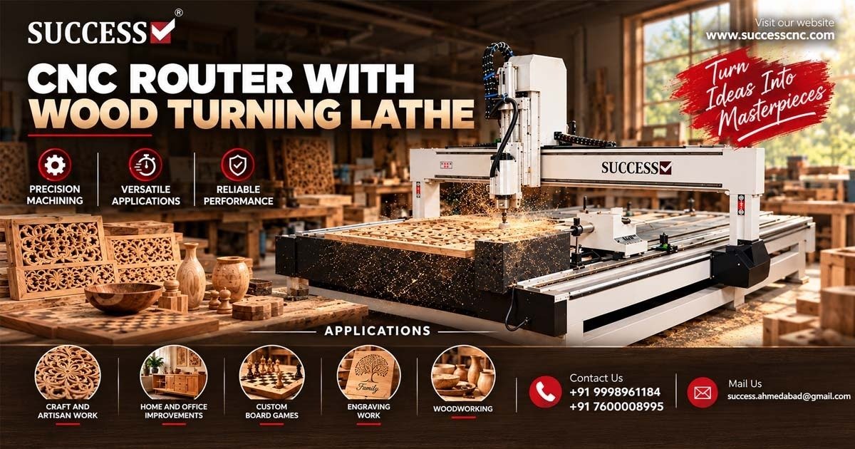 Premium CNC Router with Wood Turning Lathe in Vadodara